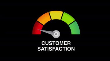 Good customer satisfaction meter level dial scale motion graphics 2d animation black background. High quality 4k footage