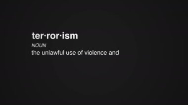 22 terörizm kelimesi tanımı 2d animasyon siyah arka plan. Yüksek kalite 4k görüntü