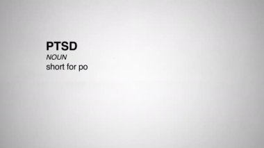 26 PTSD tanımlı sözlük 2d animasyon grafik beyaz arkaplan. Yüksek kalite 4k görüntü