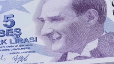 5 Türk lirası ulusal para birimi. 4 numaralı merkez bankası için yasal ihale tasarısı. Yüksek kalite 4k görüntü