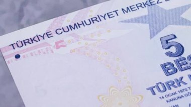 5 Türk lirası ulusal para birimi, yasal ihale bonosu, merkez bankası 3. Yüksek kalite 4k görüntü