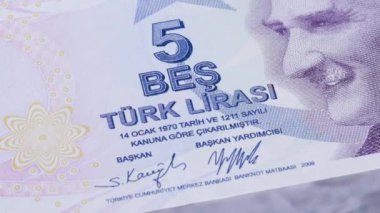 5 Türk lirası ulusal para birimi, 5 numaralı merkez bankası için yasal ihale bonosu. Yüksek kalite 4k görüntü