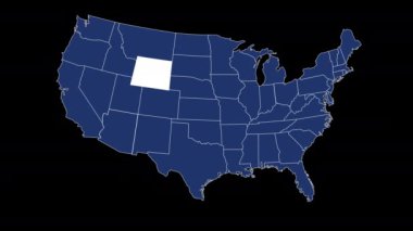 Wyoming eyalet bayrağı Amerika Birleşik Devletleri haritası animasyon siyah arka planda yakınlaşmayı özetliyor. Yüksek kalite 4k görüntü