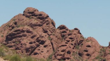 13 Papago Park Phoenix park yolu Arizona temiz gökyüzü kaktüsü doğa botanik bahçesi çöl manzarası seyahati işareti veriyor. Yüksek kalite 4k görüntü