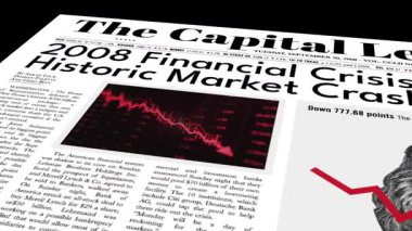 Animasyon Gazetesi Arkaplan 5 'te 2008 Borsa Çöküşü Manşeti. Yüksek kalite 4k görüntü