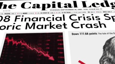 Kırmızı Düşen Menkul Kıymetler Listesi 3 ile Tarihi 2008 Durgunluk Haber Başlığı. Yüksek kalite 4k görüntü