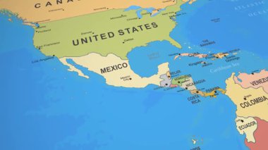 Dinamik 3D Canlandırılmış Dünya Haritası Meksika Birleşik Devletleri Orta Amerika 'yı vurguluyor. Yüksek kalite 4k görüntü