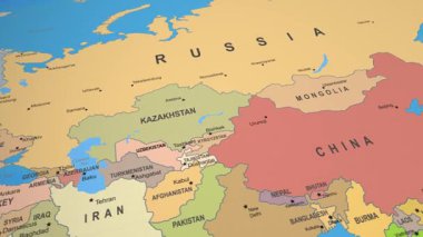 Rusya Avrasya Ülkelerinin Sınırlarını Gösteren 3 Boyutlu Dünya Haritası Canlandırmasını Vurguladı. Yüksek kalite 4k görüntü