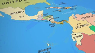 Nikaragua Renkli 2D Animasyon Siyasi Haritası Orta Amerika 'ya yaklaşıyor. Yüksek kalite 4k görüntü