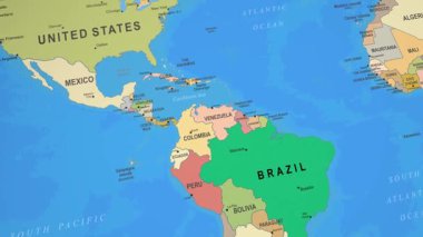 Surinam Renkli 2D Animasyon Siyasi Haritası Güney Amerika 'ya yaklaşıyor. Yüksek kalite 4k görüntü