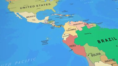 Kolombiya Renkli 2D Animasyon Siyasi Haritası Güney Amerika 'ya yaklaşıyor. Yüksek kalite 4k görüntü