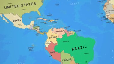 Guyana Renkli 2D Animasyon Siyasi Haritası Güney Amerika 'ya yaklaşıyor. Yüksek kalite 4k görüntü