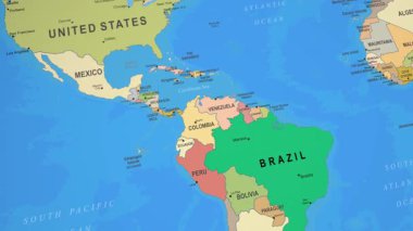 Peru Renkli 2D Animasyon Siyasi Haritası Güney Amerika 'ya yaklaşıyor. Yüksek kalite 4k görüntü