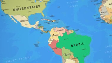 Ekvador Renkli 2D Animasyon Siyasi Haritası Güney Amerika 'ya yaklaşıyor. Yüksek kalite 4k görüntü