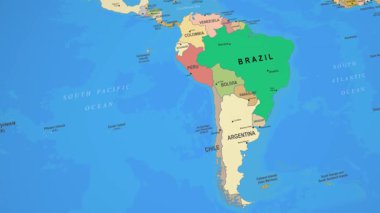 Şili Renkli 2D Animasyon Siyasi Haritası Güney Amerika 'ya yaklaşıyor. Yüksek kalite 4k görüntü
