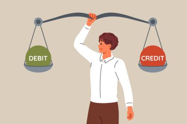 Muhasebeci, ticari şirketleri dengelemek için dev ölçekte borçları ve kredileri karşılaştırıyor. Denetçi adam yatırım için karlı bir yer bulmak için ticari göstergeleri analiz etme becerisini sergiliyor