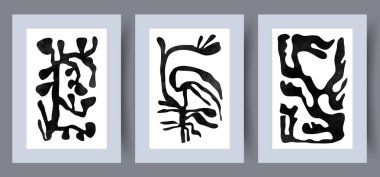 Soyut karalamalar, minimalist deneysel duvar resimleri. Hazır, bohça. İç tasarım için duvar çalışması. Deneylerle çağdaş dekoratif arka plan. Yazdırılabilir asgari soyut karalama posteri.