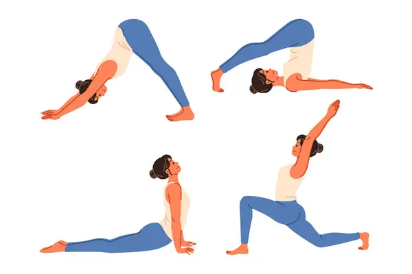 Kadın fitness eğitmeni esneklik kazanmak için pilates ve jimnastikten farklı pozisyonlar alır. Kız jimnastik hocası spor öğretiyor güzel görünüm ve sağlığı geliştirmeyi..