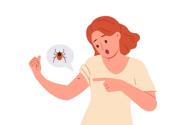 Bulaşıcı kene ısırılmış kadın eli ve kan emiyor. Tehlikeli bir hastalık ya da enfeksiyon kapma riski var. Geyik kenesi ısırığı hastalık yayıyor ve şok olmuş kızın hayatını tehdit ediyor.