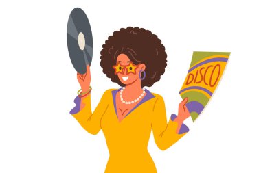 Diskodaki kadın plakları tutuyor ve sizi dans edip eğlenmek için geçmişe dönük tatil partisine davet ediyor. Disko kıyafetli kız geçen yüzyılın yazarlarının şarkılarını dinlemekten hoşlanıyor.