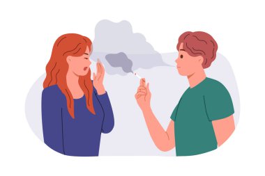 Kadın sigara dumanı soluyarak pasif içici olur, halka açık yerde erkeğin yanında sigara içerek. Sigara ve nikotin bağımlılığı sorunu yabancılar arasında rahatsızlık yaratıyor.