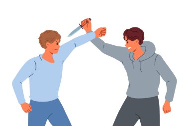 Adam kendini savunma becerilerini kullanıyor, bıçak darbelerini savuşturuyor ve tetikçiye saldırmaktan kaçmaya çalışıyor. Dövüş sanatlarında ve kendini savunma tekniklerinde usta bir adam hançerle sokak soyguncularından kaçar.