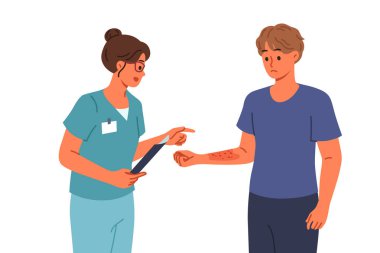 Alerjisi olan bir adam alerji yüzünden oluşan kızarıklığı ve deri kızarıklığını inceleyen bir doktor tarafından görülüyor. Bitki polenine ya da hayvan kürküne alerjisi olan bir adam tedavi yöntemleri hakkında konuşan bir terapist.