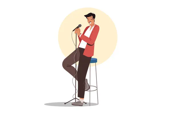 Sahnede elinde mikrofonla, yüksek sandalye ve spot ışıklarının yanında duran komedyenden stand-up gösterisi. Stand-up 'ta solo program yapıyor, izleyicileri komik hikayelerle güldürmeye çalışıyor.