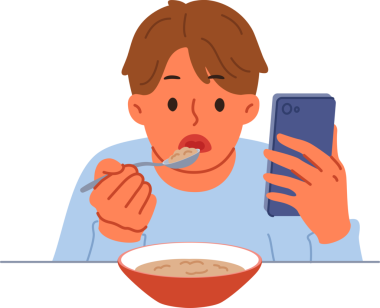 Dijital bağımlılıktan muzdarip olan çocuk aynı anda hem yemek yiyor hem de cep telefonundan video izliyor. Liseli çocuğun telefona ve sosyal ağların kullanımına karşı mücadele etmek için psikologun yardımına ihtiyacı var.