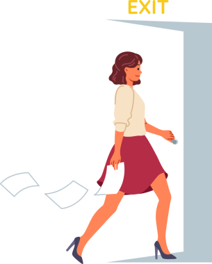 İstifa etmiş bir iş kadını, olumsuz koşullar altında çalışmayı reddederek kapıyı açar. Görevden ayrılırken istifa eden bayan, başarılı bir başlangıç yapmak istiyor.