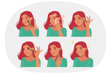 Kadın, erkek arkadaşıyla buluşmadan önce adım adım makyaj yapar ve yüz derisine bakar. Kız daha iyi görünmek için makyaj yapıyor ve lütfen üniversiteden yakışıklı bir genç adam..