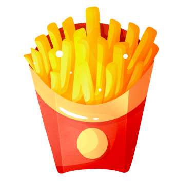 Kese kağıdında patates kızartmasının çizgi film çizimi.