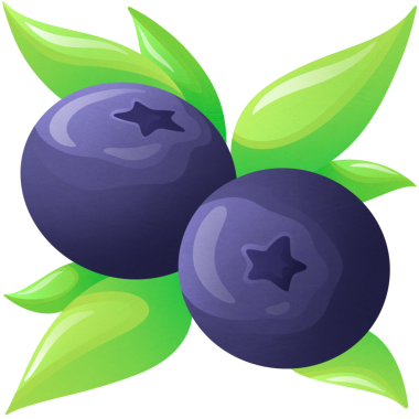 Beyaz arka planda yaprakları olan mor yaban mersini. çizgi film illüstrasyonu.