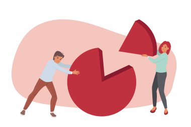 Finansal sorunları gösteren istatistiksel diyagramla çalışan kadın ve erkeğin işbirliği. Yatırımcıların ortak yatırım portföyü oluşturarak sinerjiye ulaşmaları için borsa ile işbirliği