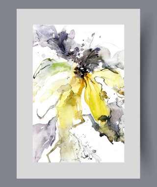 Parlak sarı çiçekli soyut moda çiçek posterleri güçlü doğal aroma yayıyor ve polen yayıyor. Çiçek kompozisyonu ile yaratıcı suluboya çalışmaları ilham verici bir tasarım yaratıyor. Sanat eseri, yazdırma