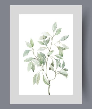 Yeşil yapraklı ağaç fidanı bahçe dikmek ya da duvardaki ormanı restore etmek için. Suluboya sanat eseri. Serada, çiftçilere satılmak üzere yetiştirilen ağaç fidanlı baskı. Poster dekoruyla birlikte çerçevede.