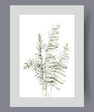 Bahar parkında ya da duvar sanatında yetişen serada yetişen bitki yaprakları. Suluboya sanat eseri. Ağaç yapraklarıyla ya da bitki örtüsü yapmak için çalı ile yazdır, poster için dekor ile çerçevelendir