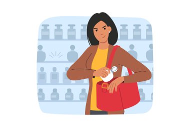 Kadın hırsız dükkan hırsızlığıyla meşgul, parfümünü çantaya koyuyor, dükkanın penceresinin yanında duruyor. Kötü alıcı yasaları ihlal ediyor ve mağaza hırsızlığını masrafları kısmak ve kozmetik ürünlerini ödeme yapmadan almak için kullanıyor.