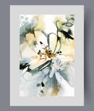 Parktaki çayırlarda yetişen parlak kokulu polenleri olan kır çiçeği tomurcuğuyla çiçek tarlaları. Bahar havası veren tasarım kartpostalları için suluboya resim üzerinde kır çiçekleri ile yakın plan. Dekor, yazdırma