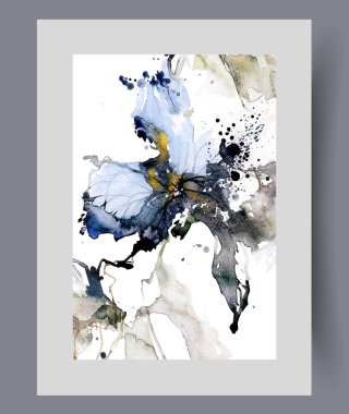 Su boyası posterinde farklı yönlere ve soyut noktalara sıçramış kasvetli bir çiçek. Doğada ve ekolojide biyolojik çeşitlilik teması üzerine patlayan zambak çiçeğiyle sanat çalışması. Duvar sanatı, baskı