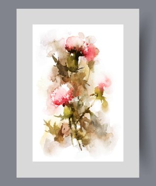 Duvar sanatında, güney bölgelerindeki yabani tarlalarda kuruyan çiçekler ve yabani otlar yetişiyor. Suluboya sanat eseri. İç buketler oluşturmak için kurumuş çiçeklerle yazdır, poster için dekorla çerçevelet