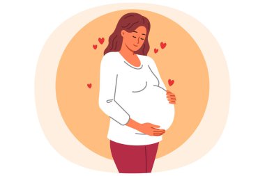 Hamile kadın karnını okşar, uzun zamandır beklenen sevgili erkekten bir çocuk doğurmayı dört gözle bekler. Hamile genç kız, annelik içgüdüsü ve hormonları sayesinde hâlâ ihmal edilen bebeğe karşı sevgi duyuyor.