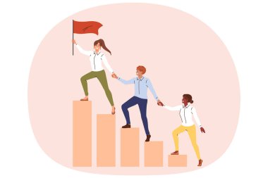 Ekip çalışanları, bayrağı yukarı çekmek ve rakiplerine karşı üstünlük sağlamak için programa göre tırmanıyorlar. Kadın lider, iş hayatında başarılı sonuçlar elde etmek için meslektaşlarıyla takım çalışması düzenler.