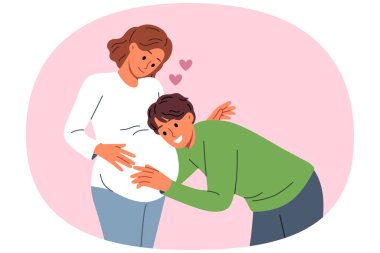 Müstakbel baba hamile bir kadının karnına yaslanır ve anne karnında bebeğin hareketlerini dinler. Hamile kız, damadın sevgisini ve sevgisini hisseder. Damadın doğmasını dört gözle bekler..