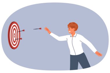 İşadamı hedefini vurmaya çalışıyor ve istenilen sonucu elde etmek için dart tahtasına ok atıyor. Başarılı adam ilk hatadan sonra vazgeçmez ve hedefe ulaşmak için azim gösterir.