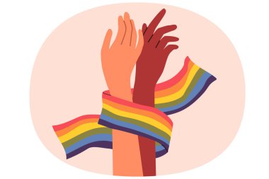 Çift cinsiyetli olmayan çiftin elleri LGBT bayrağını tutarak transseksüel ve eşcinsel ya da lezbiyen arasındaki sevgi ve birliği sembolize ediyorlar. LGBT insanlarına hoşgörü fikrini desteklemek için gurur ayı konsepti.