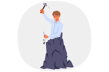 İnsan, profesyonel gelişim için çaba sarf ederek kayadan kendi imajını oyar. Ticari başarı için çabalama kavramı ve kalkınma ve yaşamı iyileştirme motivasyonu