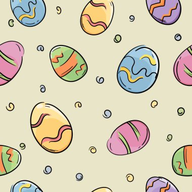 Paskalya yumurtaları boyalı kusursuz vektör deseni. Paketleme için şenlikli arkaplan.