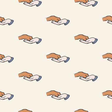 Elinde köpek pençesi olan kusursuz bir şekil. Reklam veterinerliği, evcil hayvan mağazası, hayvan koruma. Vektör illüstrasyonu