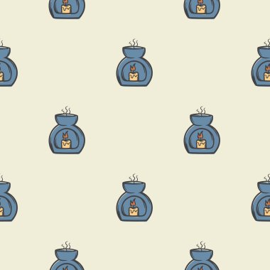 Aroma lambası ve mumla basit, pürüzsüz bir desen. Doğu tıbbı, spa ve sağlıkla ilgili sonsuz bir geçmişi var. Vektör illüstrasyonu